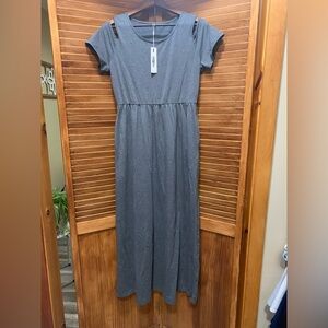 Heather Gray Open Shoulder Maxi Dress